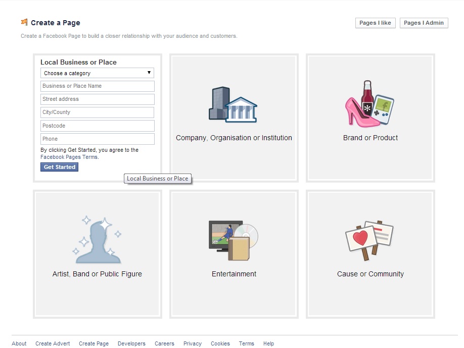 Facebook's Create A page fb-page-creation