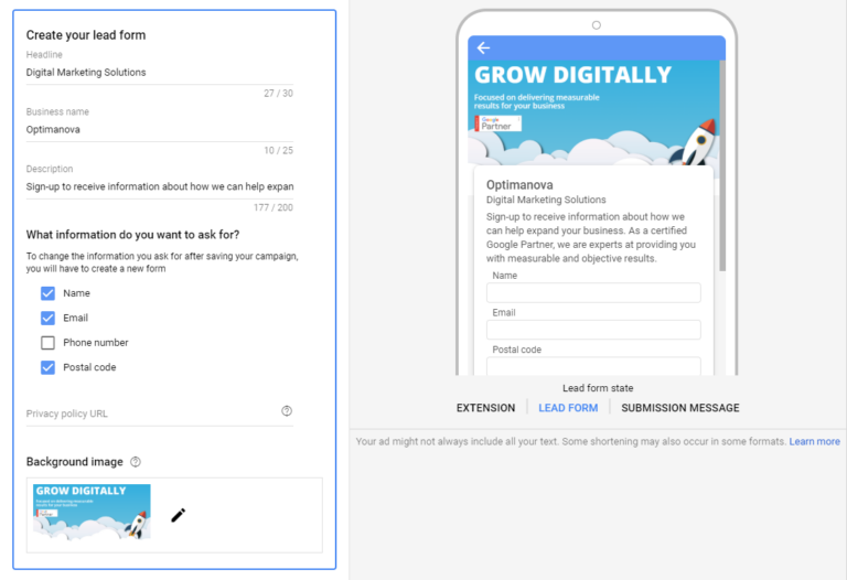 Google Ads Lead Form Extension
